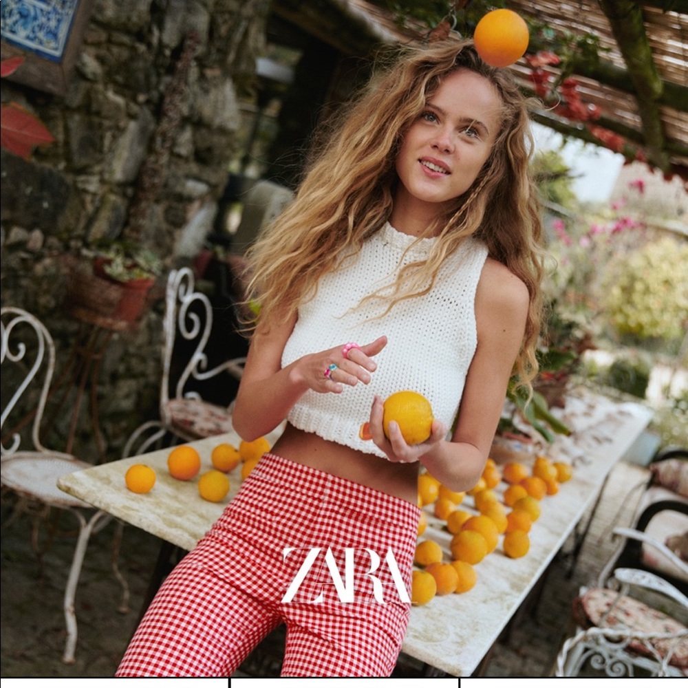 Zara Gingham mini flare pants red white NWT